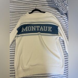 Montauk Men's Cream and Blue Crewneck Sweater